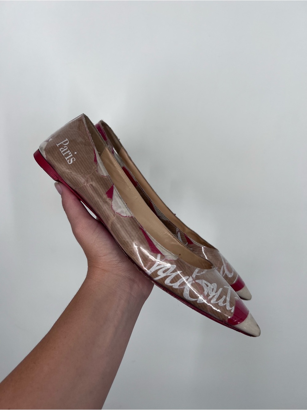 Christian Louboutin Loubi Kraft PVC Ballalla Point Toe Flats 40 - Picture 3 of 12